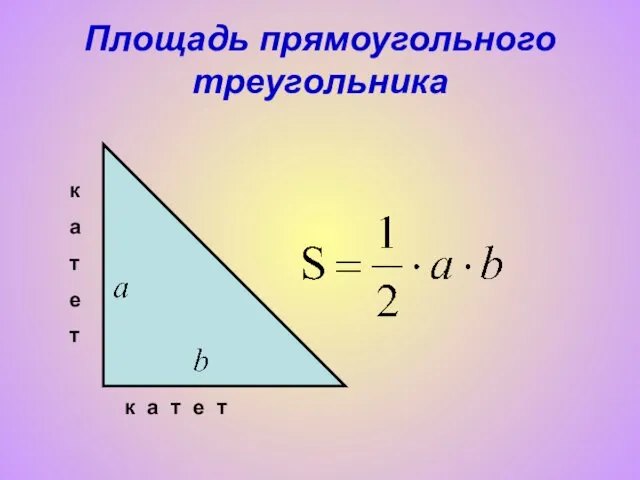 Площадь прямоугольного треугольника к а т е т к а т е т