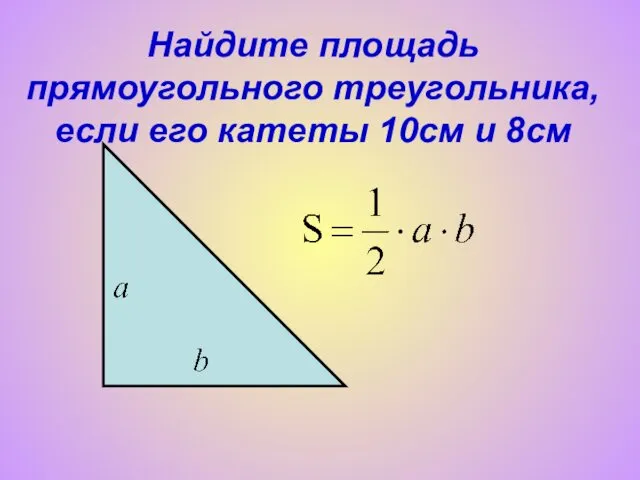 Найдите площадь прямоугольного треугольника, если его катеты 10см и 8см