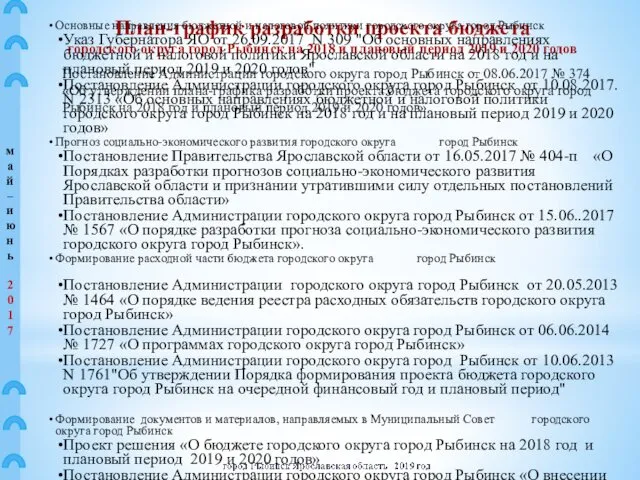 План-график разработки проекта бюджета городского округа город Рыбинск на 2018 и плановый период
