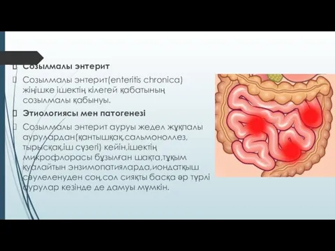 Созылмалы энтерит Созылмалы энтерит(enteritis chronica) жіңішке ішектің кілегей қабатының созылмалы