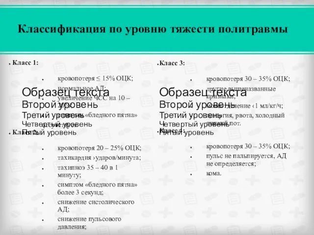 Класс 1: кровопотеря ≤ 15% ОЦК; нормальное АД; увеличение ЧСС