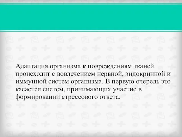 Адаптация организма к повреждениям тканей происходит с вовлечением нервной, эндокринной