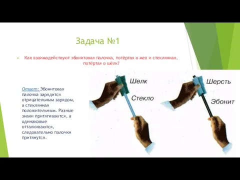 Задача №1 Как взаимодействуют эбонитовая палочка, потёртая о мех и