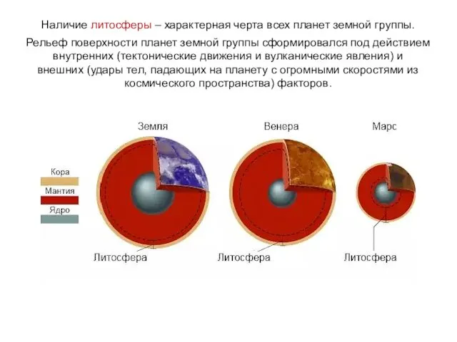 Наличие литосферы – характерная черта всех планет земной группы. Рельеф