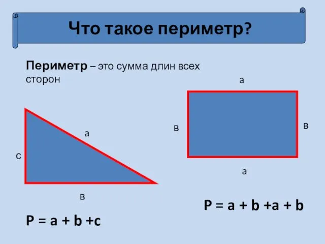 Что такое периметр? Периметр – это сумма длин всех сторон