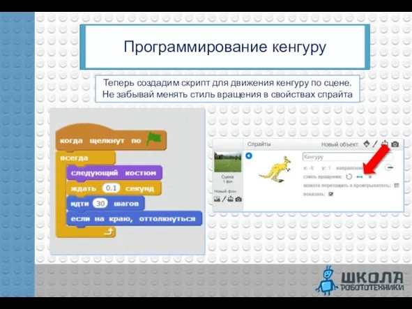 Программирование кенгуру Теперь создадим скрипт для движения кенгуру по сцене.