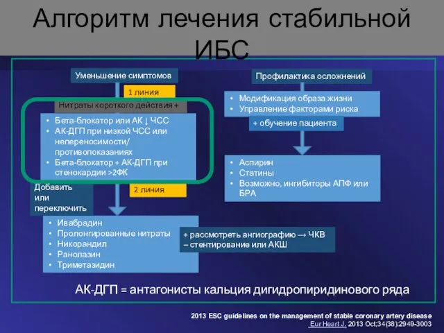 Алгоритм лечения больных стабильной стенокардией (ESC, 2013) 2013 ESC guidelines