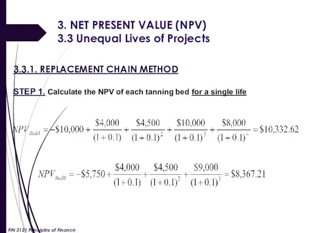 3. NET PRESENT VALUE (NPV) 3.3 Unequal Lives of Projects 3.3.1. REPLACEMENT CHAIN