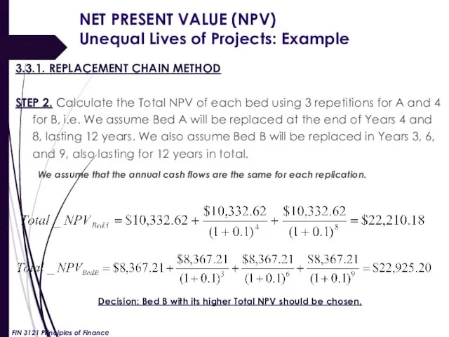 NET PRESENT VALUE (NPV) Unequal Lives of Projects: Example 3.3.1. REPLACEMENT CHAIN METHOD