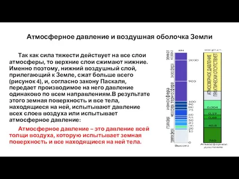 Атмосферное давление и воздушная оболочка Земли Так как сила тяжести