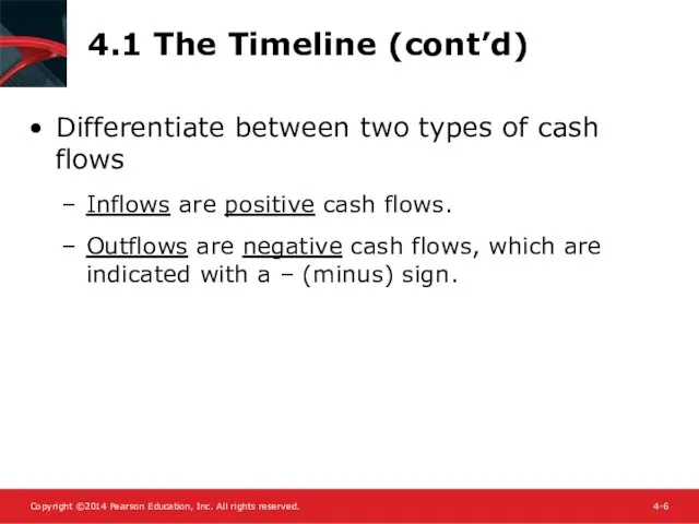 4.1 The Timeline (cont’d) Differentiate between two types of cash