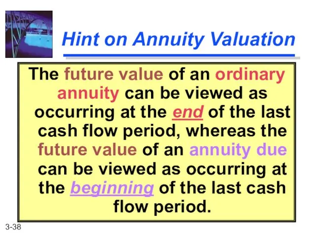 Hint on Annuity Valuation The future value of an ordinary