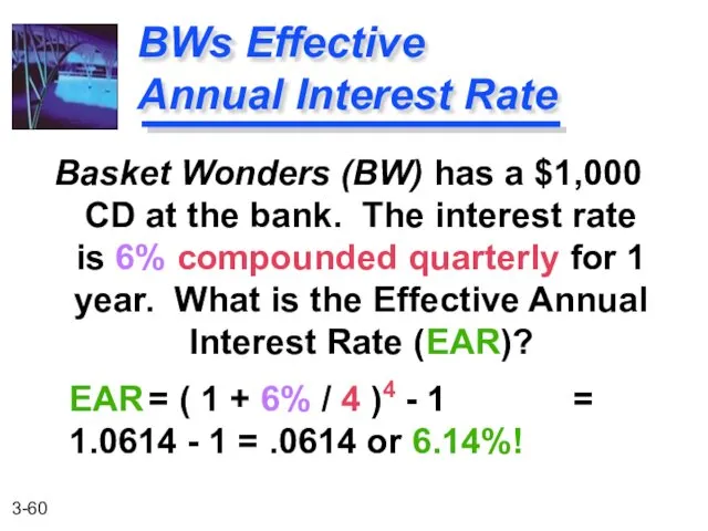 Basket Wonders (BW) has a $1,000 CD at the bank.