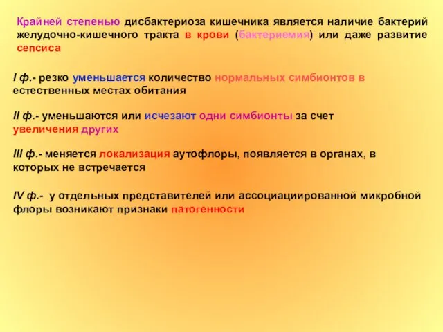 Крайней степенью дисбактериоза кишечника является наличие бактерий желудочно-кишечного тракта в