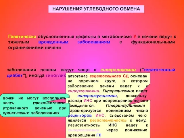 НАРУШЕНИЯ УГЛЕВОДНОГО ОБМЕНА Генетически обусловленные дефекты в метаболизме У в