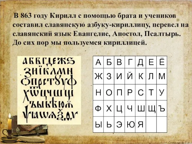 В 863 году Кирилл с помощью брата и учеников составил