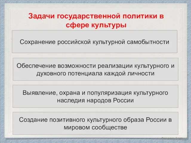 Company Logo Задачи государственной политики в сфере культуры Сохранение российской