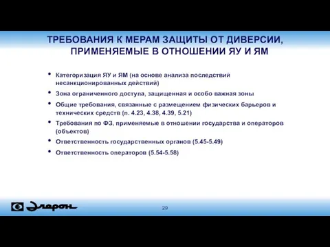 ТРЕБОВАНИЯ К МЕРАМ ЗАЩИТЫ ОТ ДИВЕРСИИ, ПРИМЕНЯЕМЫЕ В ОТНОШЕНИИ ЯУ