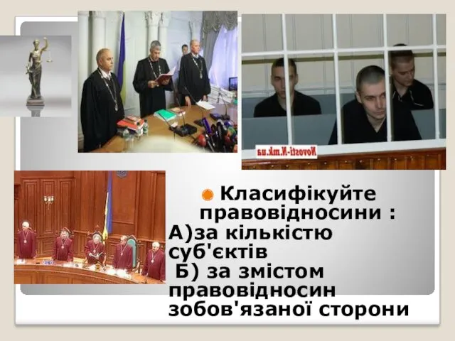 Класифікуйте правовідносини : А)за кількістю суб'єктів Б) за змістом правовідносин зобов'язаної сторони