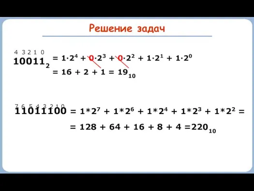 Решение задач 100112 4 3 2 1 0 = 1·24