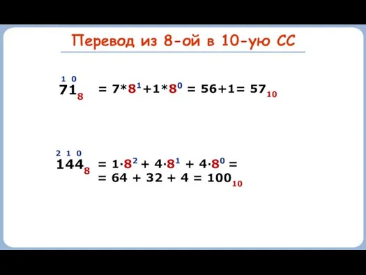 Перевод из 8-ой в 10-ую СС 718 1 0 =