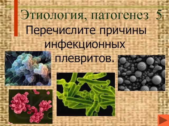 Этиология, патогенез 5 Перечислите причины инфекционных плевритов.