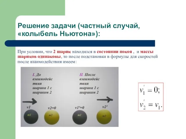 Решение задачи (частный случай, «колыбель Ньютона»): При условии, что 2