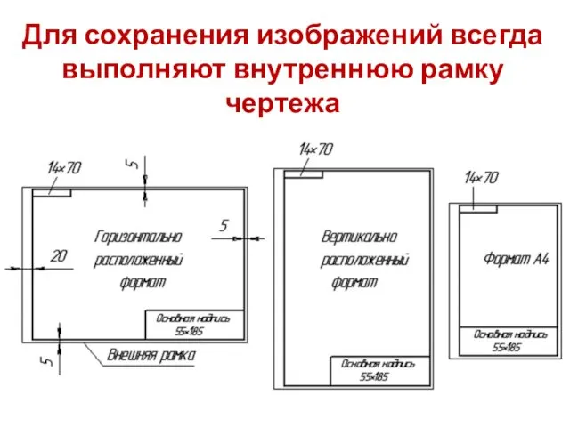 Для сохранения изображений всегда выполняют внутреннюю рамку чертежа