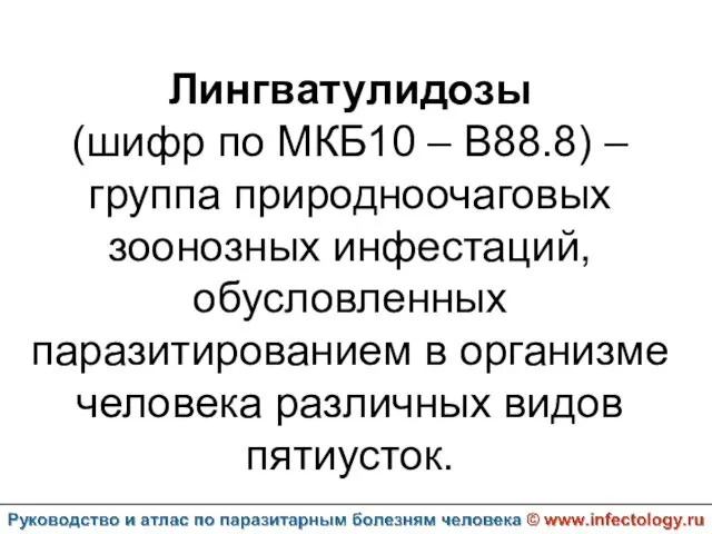 Лингватулидозы (шифр по МКБ10 – B88.8) – группа природноочаговых зоонозных