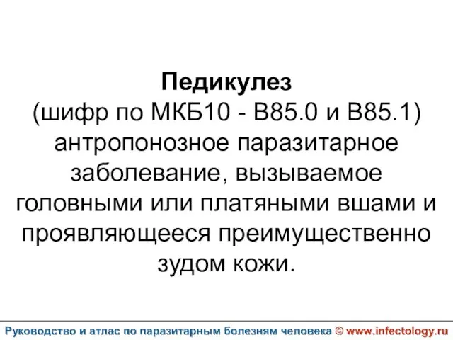 Педикулез (шифр по МКБ10 - B85.0 и В85.1) антропонозное паразитарное