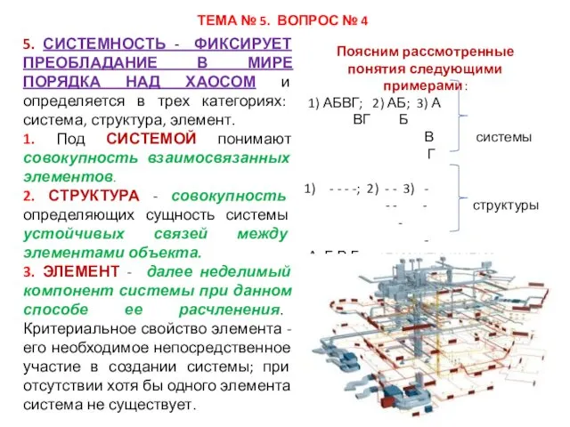 ТЕМА № 5. ВОПРОС № 4 5. СИСТЕМНОСТЬ - ФИКСИРУЕТ