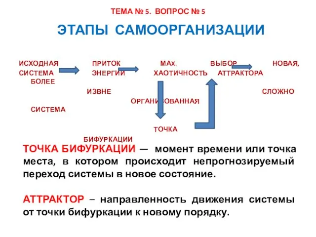 ТЕМА № 5. ВОПРОС № 5 ЭТАПЫ САМООРГАНИЗАЦИИ ИСХОДНАЯ ПРИТОК