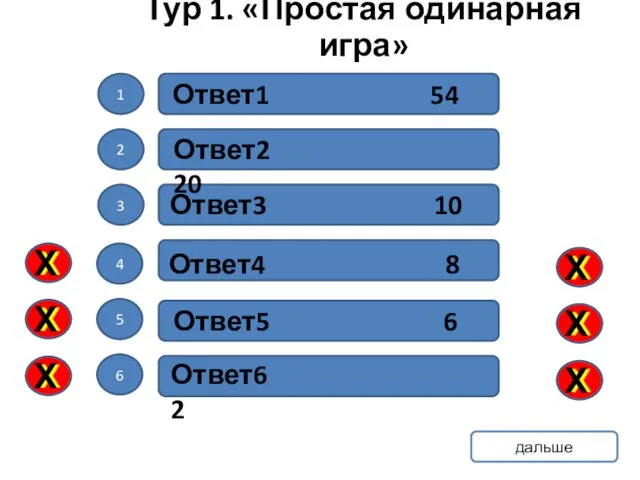 1 2 3 4 5 6 Ответ1 54 Ответ2 20