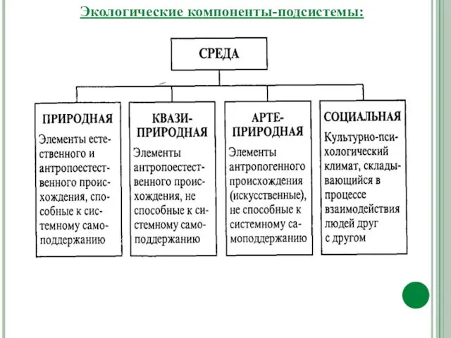 Экологические компоненты-подсистемы: