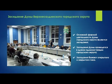 Заседание Думы Верхнесалдинского городского округа Основной формой деятельности Думы городского