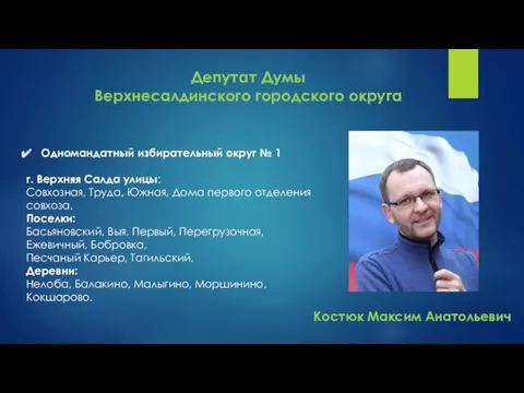 Депутат Думы Верхнесалдинского городского округа Одномандатный избирательный округ № 1