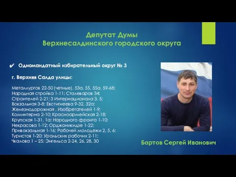 Депутат Думы Верхнесалдинского городского округа Одномандатный избирательный округ № 3