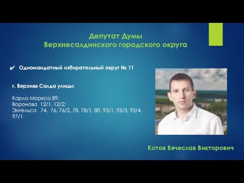 Депутат Думы Верхнесалдинского городского округа Одномандатный избирательный округ № 11