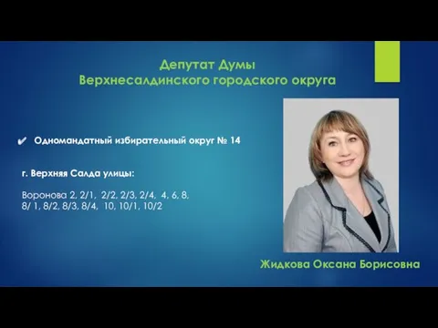 Депутат Думы Верхнесалдинского городского округа Одномандатный избирательный округ № 14