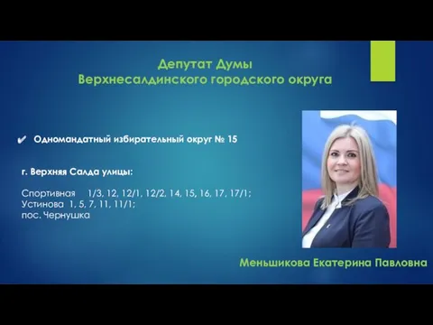 Депутат Думы Верхнесалдинского городского округа Одномандатный избирательный округ № 15