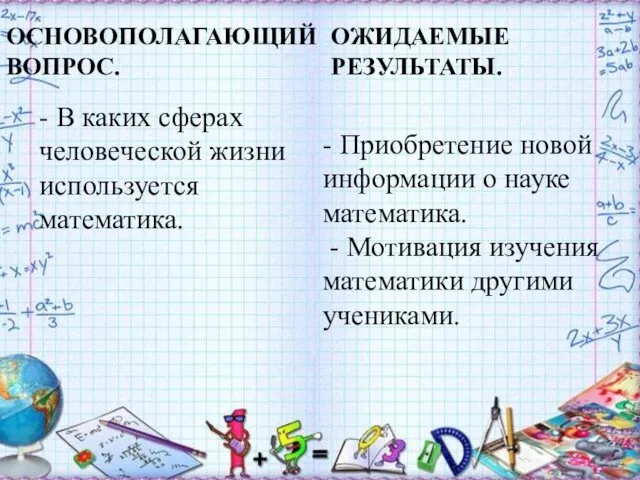 ОСНОВОПОЛАГАЮЩИЙ ВОПРОС. ОЖИДАЕМЫЕ РЕЗУЛЬТАТЫ. - В каких сферах человеческой жизни