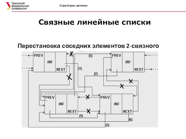 Структуры данных Связные линейные списки Перестановка соседних элементов 2-связного списка