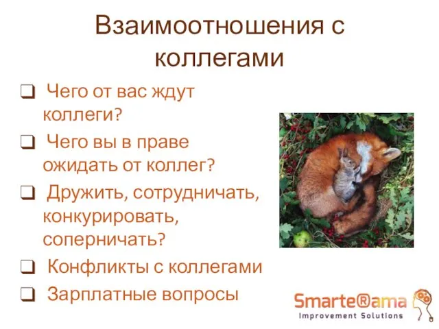 Взаимоотношения с коллегами Чего от вас ждут коллеги? Чего вы