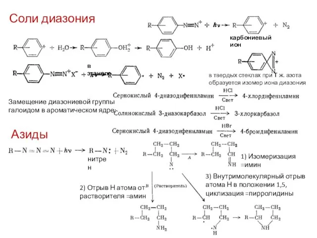 Соли диазония в твердых стеклах при Т ж. азота образуется