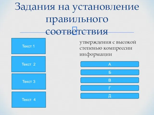 Задания на установление правильного соответствия утверждения с высокой степенью компрессии