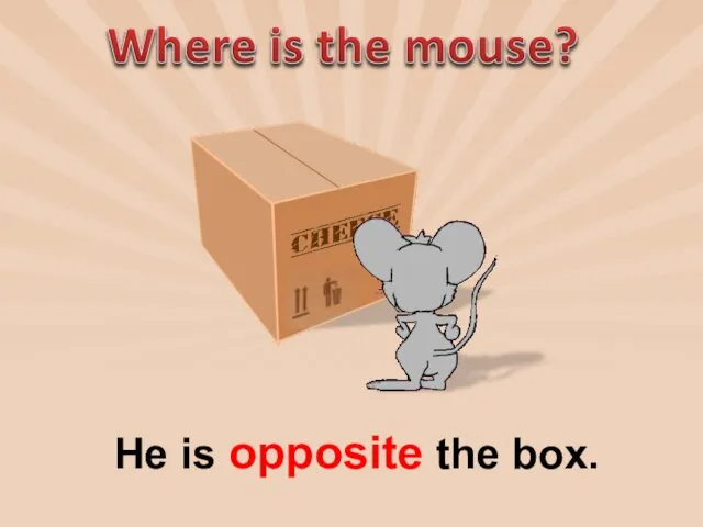 He is opposite the box.