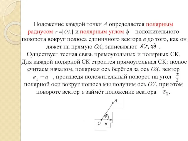 Положение каждой точки А определяется полярным радиусом и полярным углом