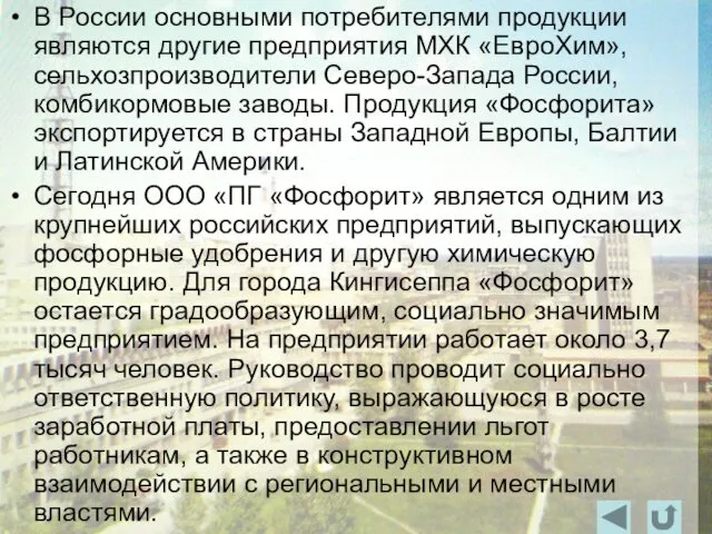 В России основными потребителями продукции являются другие предприятия МХК «ЕвроХим»,