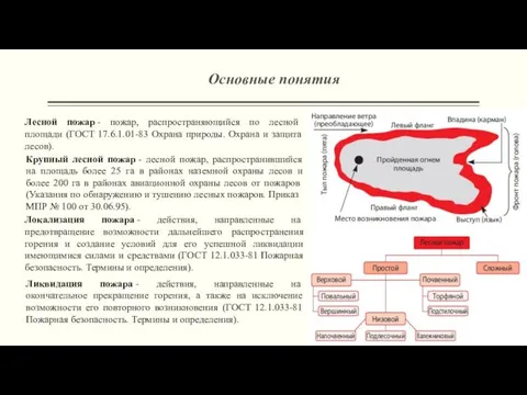 Основные понятия Лесной пожар - пожар, распространяющийся по лесной площади