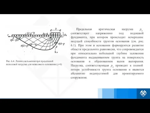 Предельная критическая нагрузка pu соответствует напряжению под подошвой фундамента, при